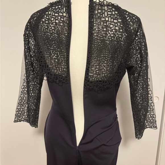 Lela Rose sheath dress / gown rare Metallic 3/4 sleeves & neck accent. vintage - Picture 8 of 14